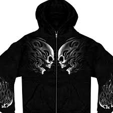Hot Leathers Svart Skull Zip Hoodie